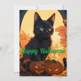 Magisches Halloween Black Kat & Pumpkins Feiertagskarte