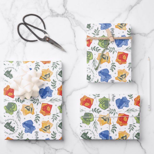 Magisches Herbologie-HOGWARTS™-Häusermuster Geschenkpapier Set (Vorderseite)
