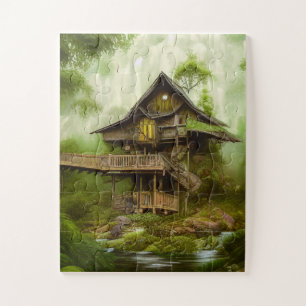 Magisches Hütte Haus in grüner Umgebung Puzzle