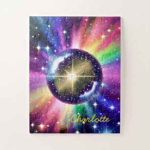 Magisches Indigo Bursting Star Sphere in Universum Puzzle