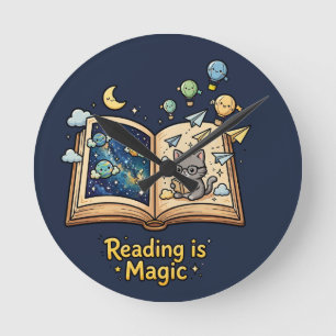 Magisches Lesebenteuer - Kawaii Bücher Design Runde Wanduhr