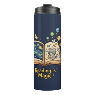 Magisches Lesebenteuer - Kawaii Bücherdesign Thermosbecher