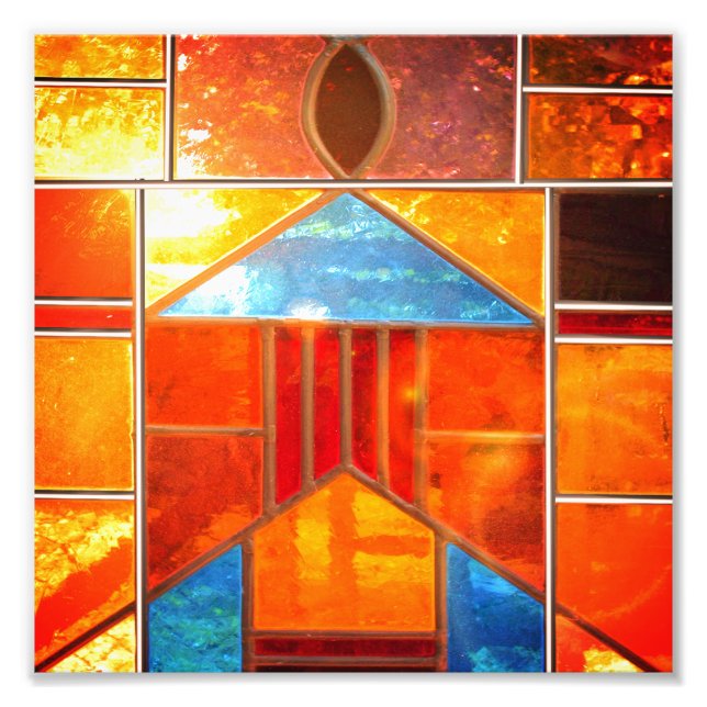 Magisches Licht, das aus den Fenstern der Kirche s Fotodruck (Vorne)