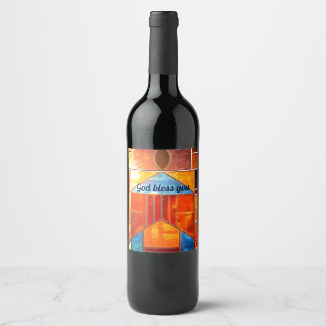 Magisches Licht, das aus den Fenstern der Kirche s Weinetikett (Vorderseite)