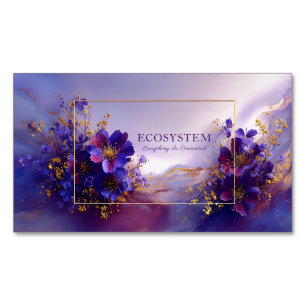 Magisches Lila Blumen Gold Glitzer Abstrakt Magnetische Visitenkarte