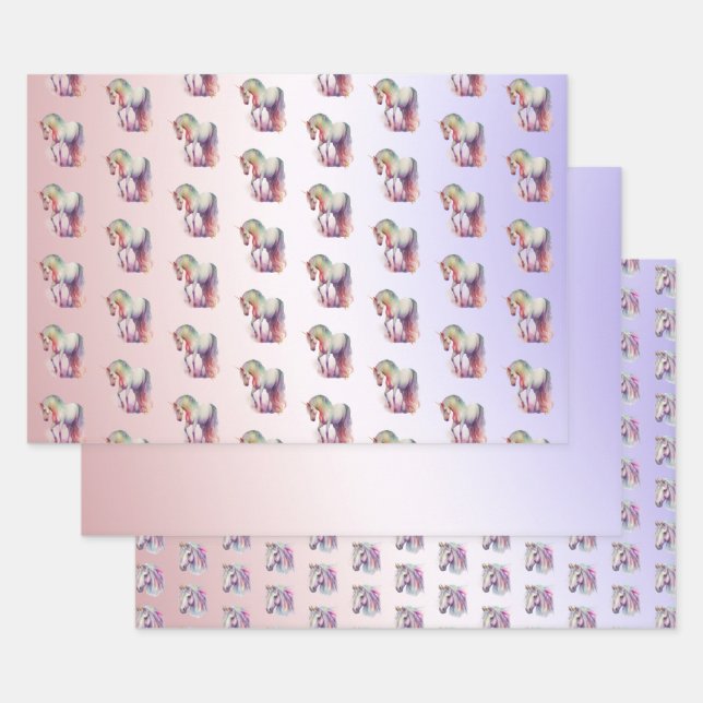 Magisches Lila Erröten Ombre Einhorn Geschenkpapier Set (Set)