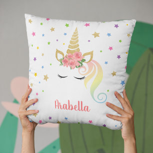 Magisches Mädchen-Einhorn & Sterne Personalisiert Kissen