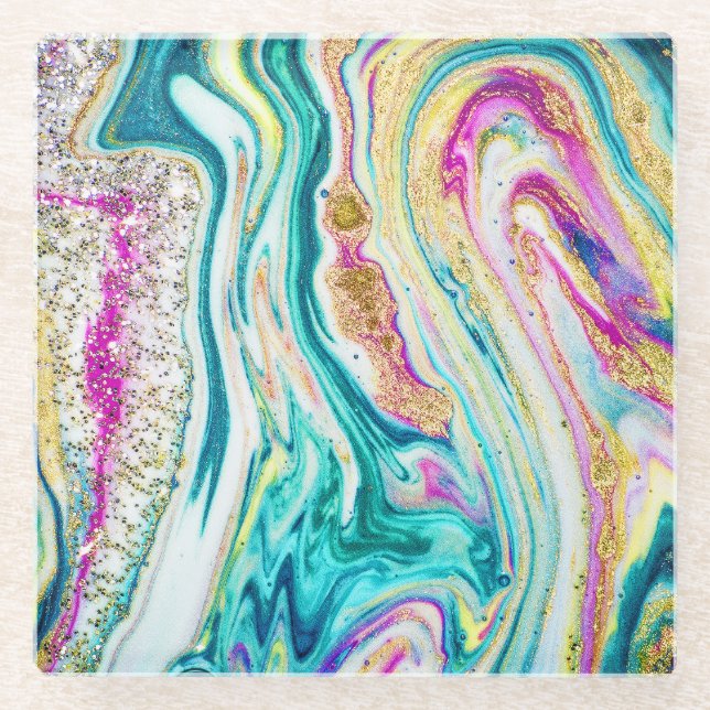 Magisches Marbling: Metallisches Paint Design. Glasuntersetzer (Vorderseite)
