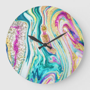 Magisches Marbling: Metallisches Paint Design. Große Wanduhr