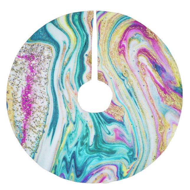Magisches Marbling: Metallisches Paint Design. Polyester Weihnachtsbaumdecke (Vorderseite)