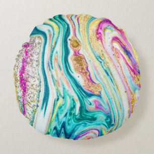 Magisches Marbling: Metallisches Paint Design. Rundes Kissen