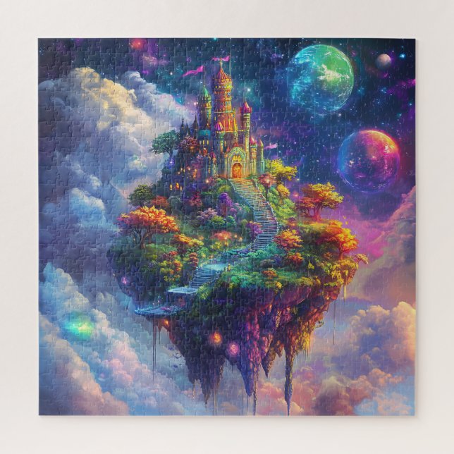 Magisches Märchenschloss und schwebende Insel Puzzle (Vertikal)