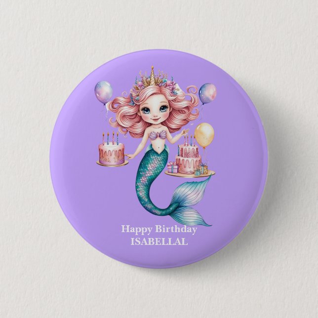 Magisches Mermaid-Regenbogen Pastel Geburtstagskin Button (Vorderseite)