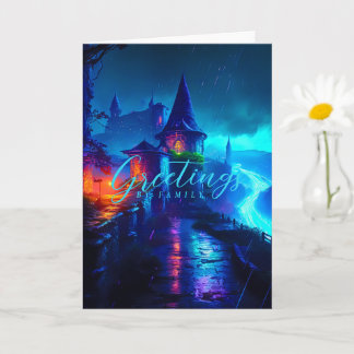 Magisches Neon-Fantasie-Schloss Cyberpunk-Nacht Karte