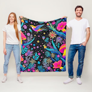 Magisches Neon Forest Night Traumdesign Fleecedecke