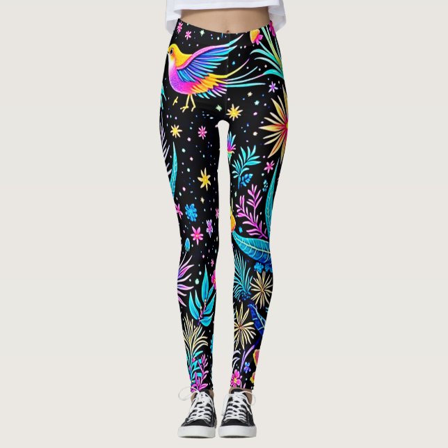 Magisches Neon Forest Night Traumdesign Leggings (Vorderseite)
