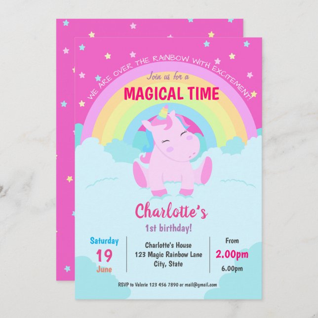 Magisches Niedliches Einhorn Geburtstag Einladung