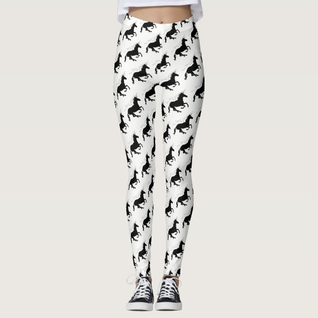 Magisches Niedliches Einhornmuster Schwarz und Wei Leggings (Vorderseite)