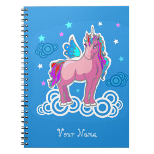 Magisches Niedliches Rosa Unicorn mit Flügeln Notizblock