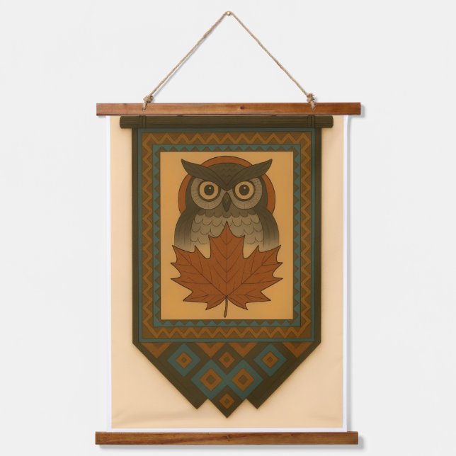 Magisches Owl-Design mit verblasstem Look Wandteppich Mit Holzrahmen (Vorderseite)