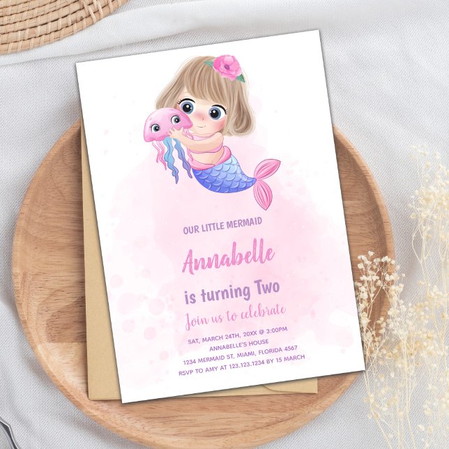 Magisches Party für Mädchen Einladung (Pink little Mermaid Invitations)