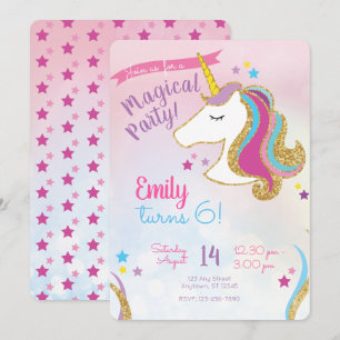 Magisches Party Girls Glitzer Einhorn Geburtstag Einladung