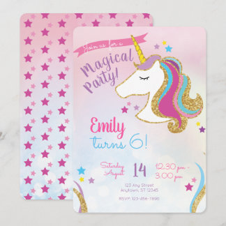 Magisches Party Girls Glitzer Einhorn Geburtstag Einladung