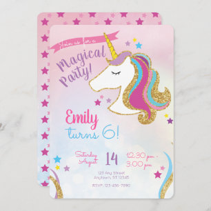 Magisches Party Girls Glitzer Unicorn Geburtstag Einladung