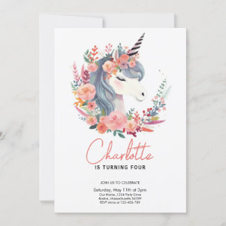 Magisches Party mit floralen Einhorn, jedes Alter  Einladung