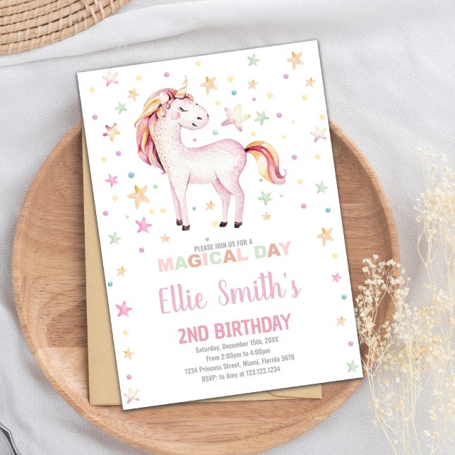 Magisches Pastel-Party Thema für Mädchen Einladung (Star Unicorn Birthday Invitations)