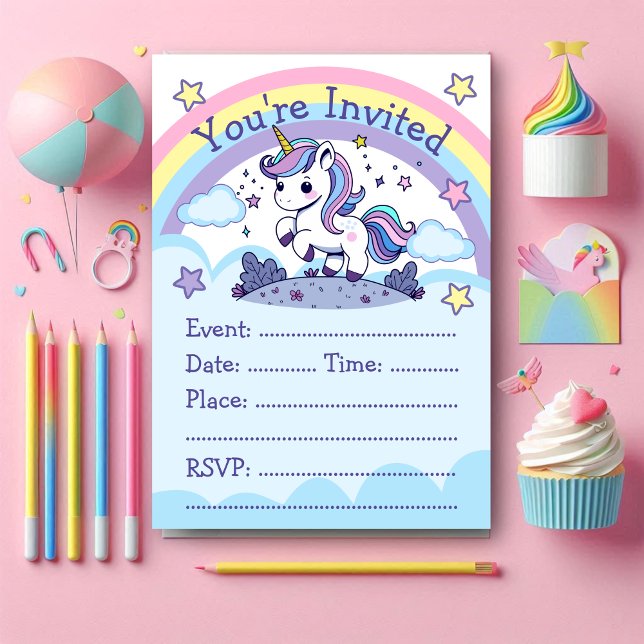 Magisches Pastel Unicorn Party Einladung (Von Creator hochgeladen)