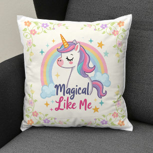 Magisches Pastell-Einhorn mit Regenbogen  Kissen