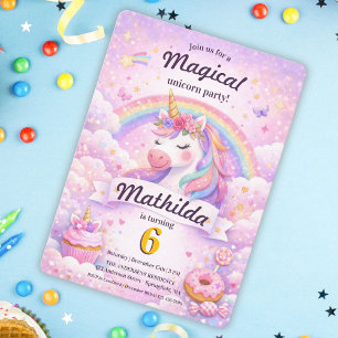 Magisches Pastell-Regenbogen-Einhorn-Mädchen-Party Einladung