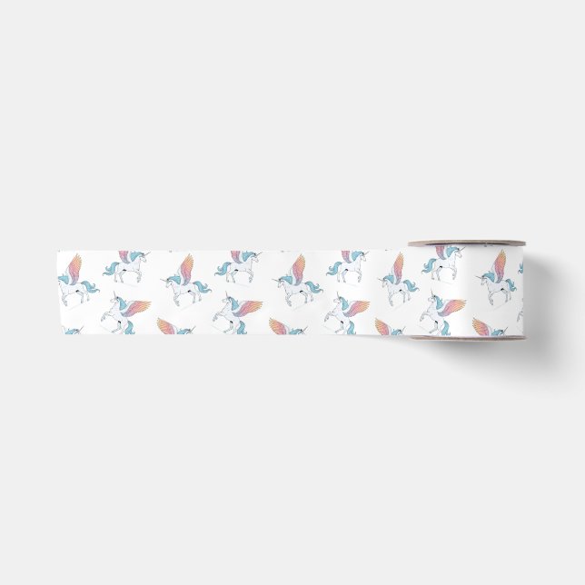 Magisches Pegasus-Einhorn-Muster Satinband (Vorderseite)