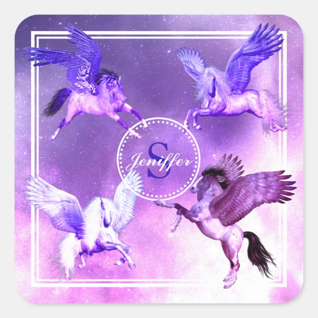 Magisches Pegasus Universum. Quadratischer Aufkleber (Vorderseite)