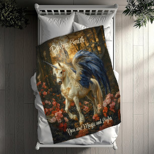 Magisches Pegasus White Blue Fantasy Unicorn Fleecedecke