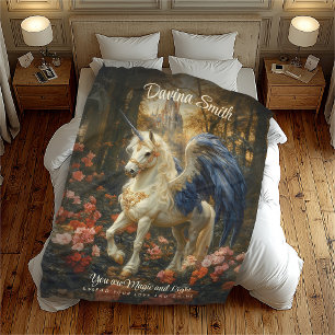 Magisches Pegasus White Blue Fantasy Unicorn Fleecedecke