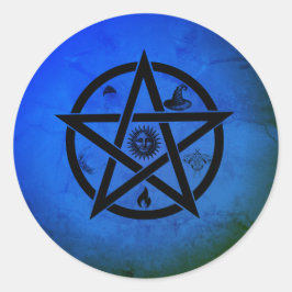 Magisches Pentagramm in Radian Blue Runder Aufkleber