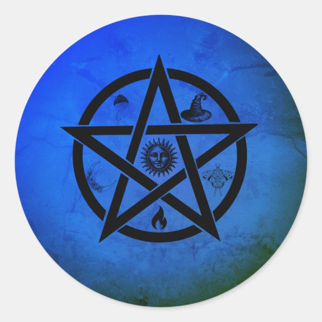 Magisches Pentagramm in Radian Blue Runder Aufkleber (Vorderseite)
