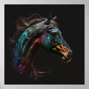 Magisches Pferd, Abstrakte Farben, Kunstdruckwand Poster