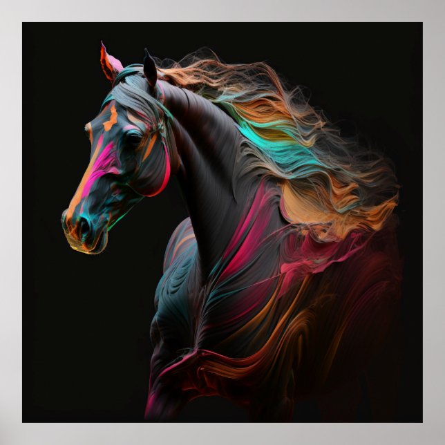 Magisches Pferd, Abstrakte Farben, Kunstdruckwand Poster (Vorne)