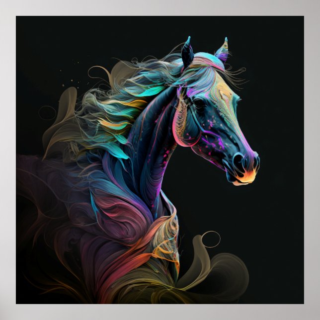 Magisches Pferd, Abstrakte Farben, Kunstdruckwand Poster (Vorne)
