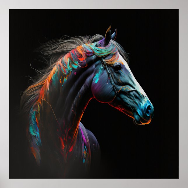Magisches Pferd, Abstrakte Farben, Kunstdruckwand Poster (Vorne)