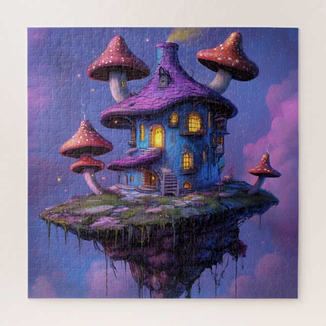 Magisches Pilz-Feenhäuschen & schwebende Insel Puzzle (Vertikal)
