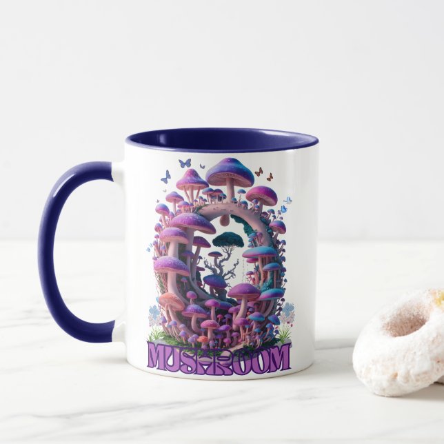 Magisches Pilz Wonderland Fantastische Fantasie Ku Tasse (Mit Donut)