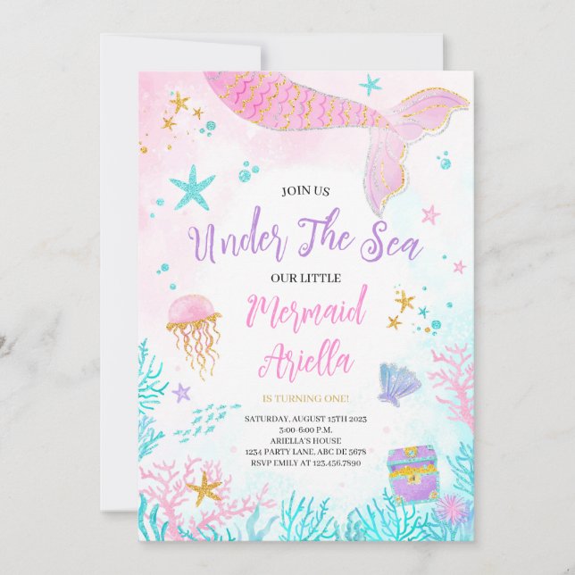 Magisches Pink Mermaid Birthday Einladung (Vorderseite)