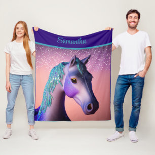 Magisches Pony in Lila und Aquamarin mit Individue Fleecedecke