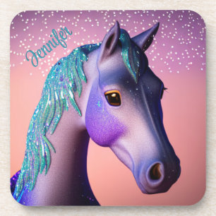 Magisches Pony in Lila und Aquamarin mit Individue Getränkeuntersetzer
