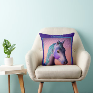 Magisches Pony in Lila und Aquamarin mit Individue Kissen