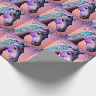 Magisches Pony in Lila und Türkis mit individuelle Geschenkpapier